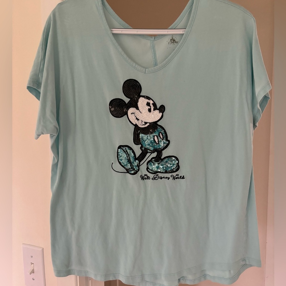Authentic Disney Parks Sequin Tee Shirt light Blue